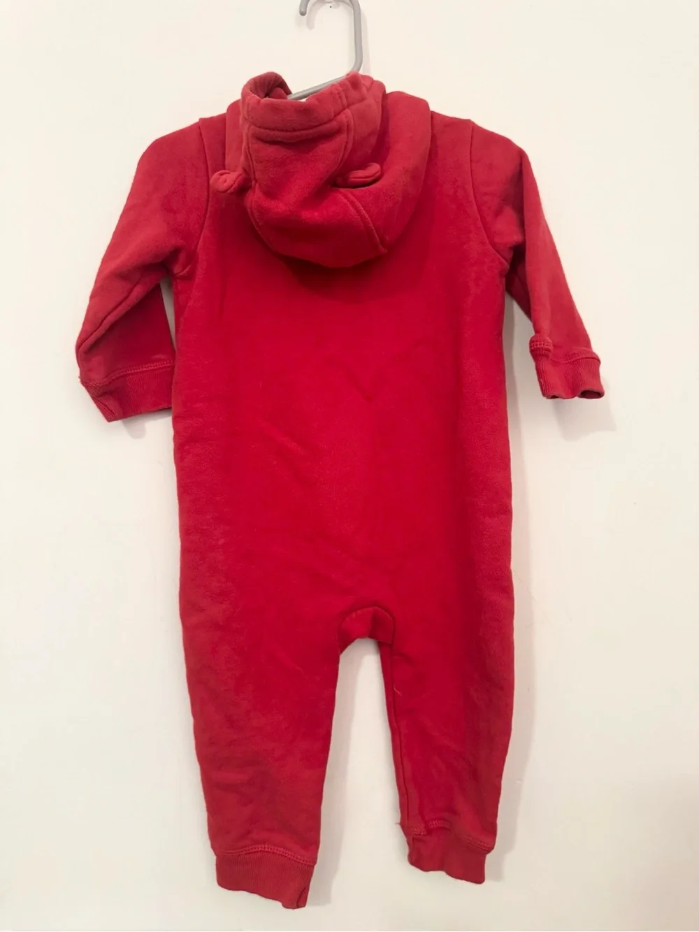 Baby Gap Infant Boys Red Animal Ear Hooded Sip Up Footless Jumpsuit